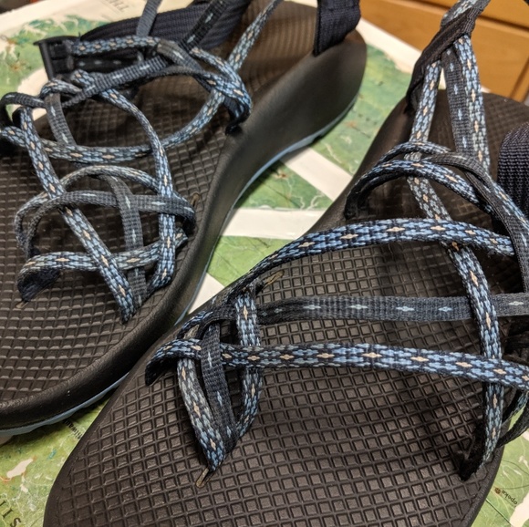 ONLY WORN ONCE! Triple strap navy Chacos. - Picture 2 of 3